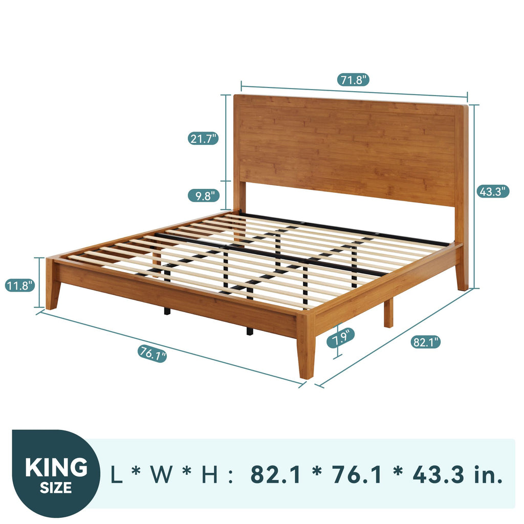 Bamboo Platform Bed Frame, Japanese Joinery, Rustic Brown