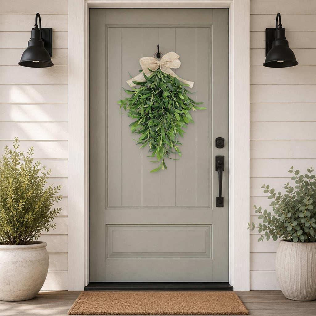 22 Inch Artificial Olive Branch Swag, Teardrop Front Door Wreath