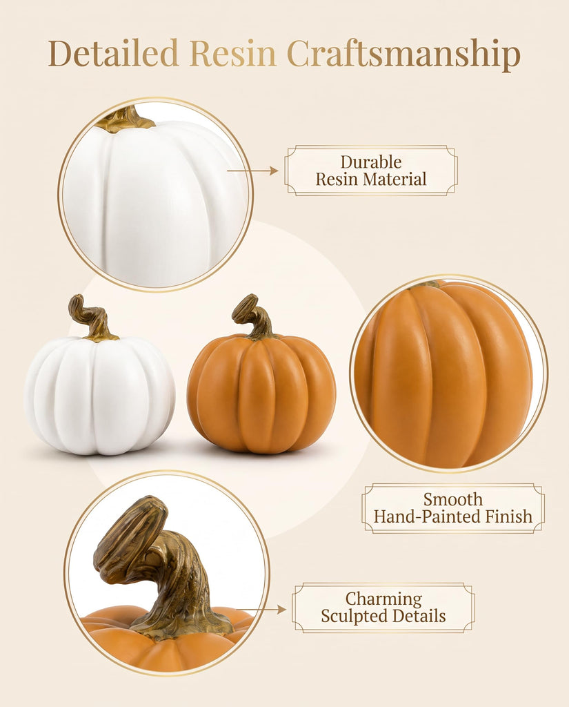 Set of 2 Fall Decorations Resin Decorative Pumpkin Decor 4''
