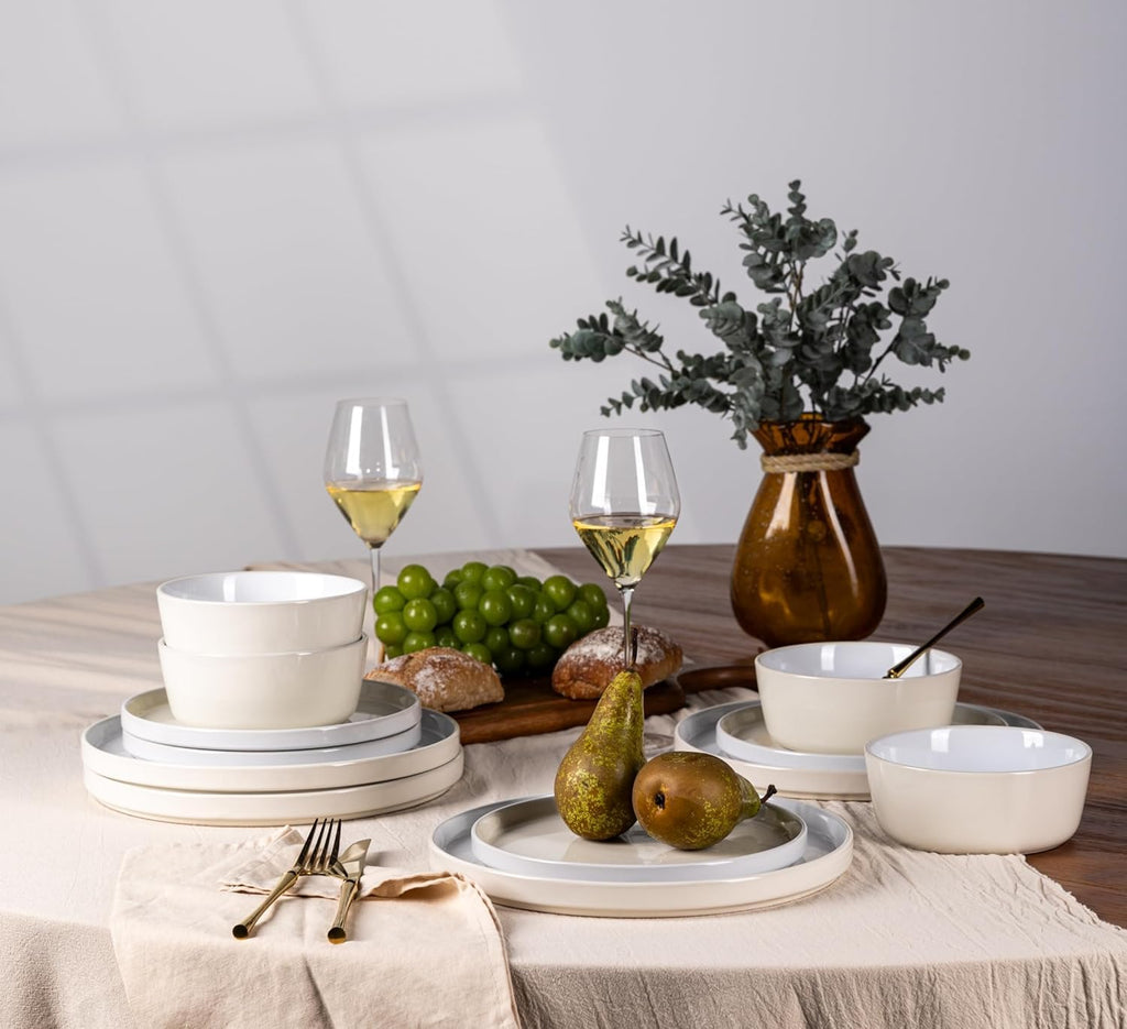 Stoneware Dinnerware Sets for 4,12Pcs Plates and Bowls Set