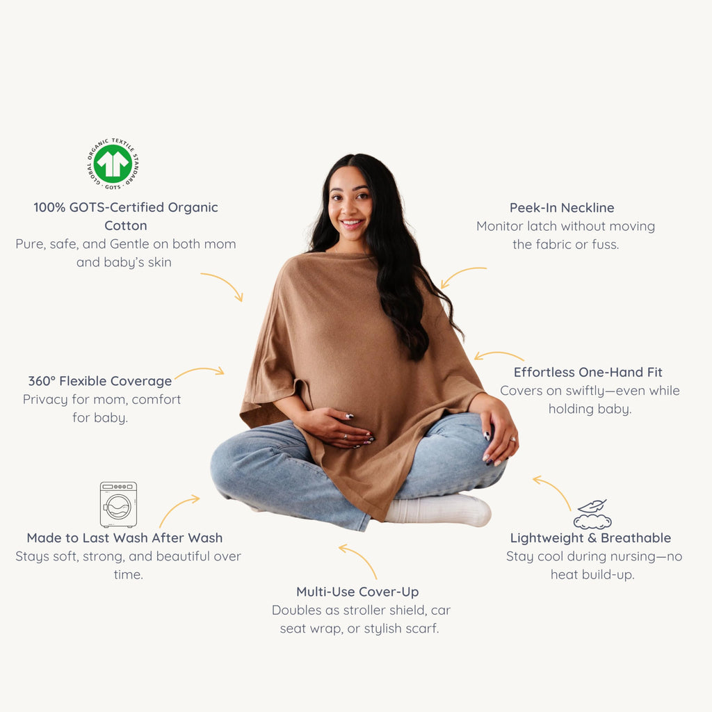Knit Breathable Nursing Cover Up for Breastfeeding - Soft GOTS Certified Organic Cotton Breastfeeding Cover Up for