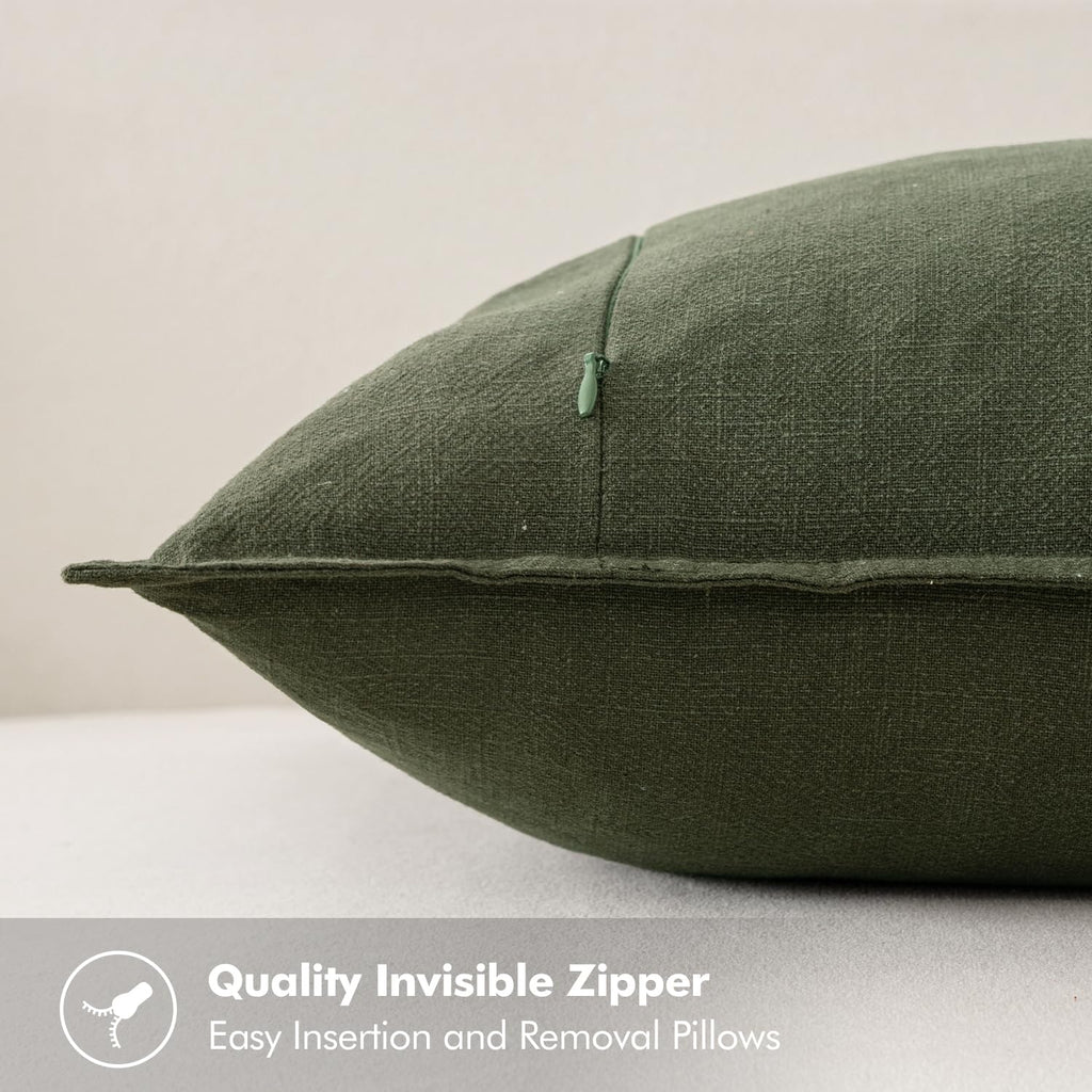 Decorative Linen Pillow Covers 18x18 Inch Dark Olive Green