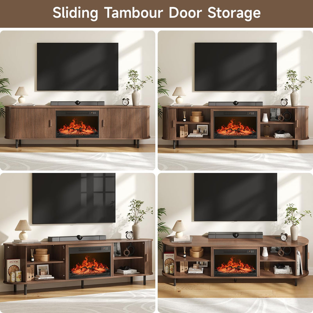 78.7" Fluted Fireplace TV Stand with 23" Electric Fireplace, Walnut