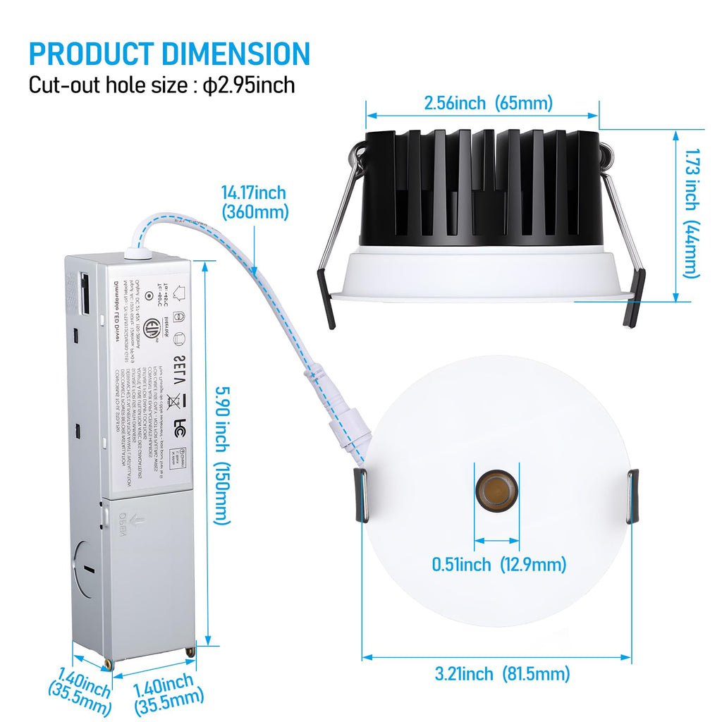 3 Inch 5CCT LED Micro Pinhole Recessed Lights with J-Box