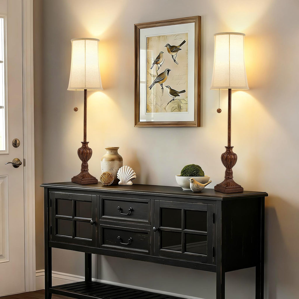 Buffet Table Lamps Set of 2, 28" Tall Skinny Brown Res Lamp