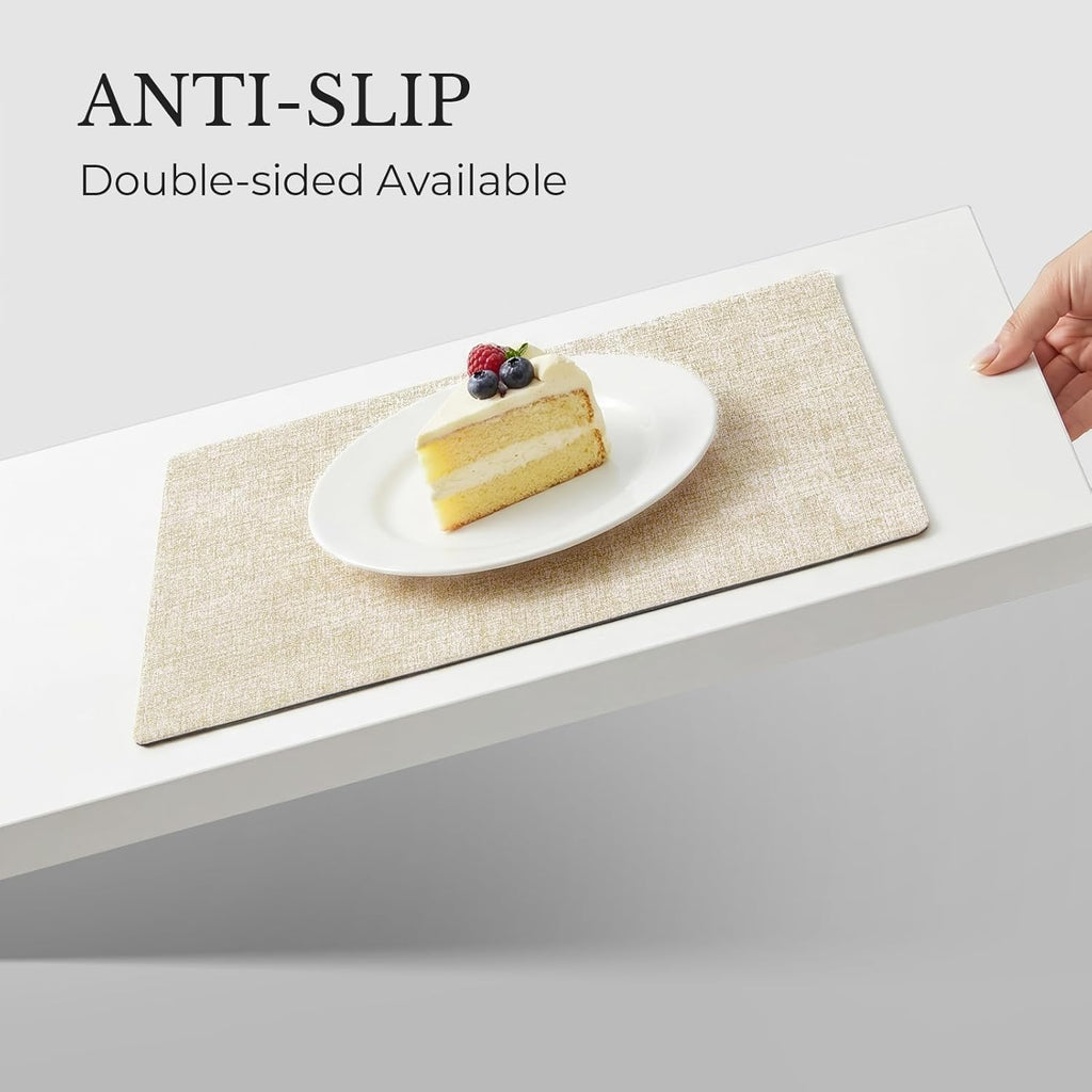 Vinyl Placemats, Reversible Faux Leather Heat Resistant Wipeable Table Mats, Waterproof Washable Non-Slip - Set of 4