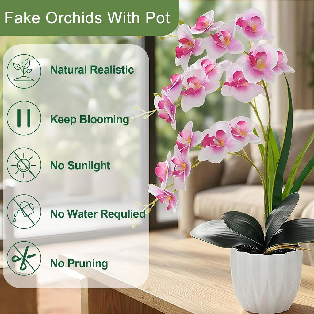 Artificial Orchid Potted Plant White Purple Fake Orchid Flowers White Pot