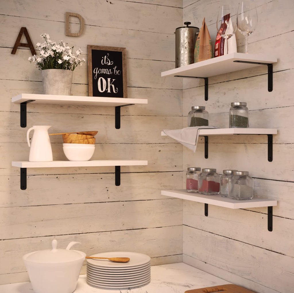 Rustic Wood Floating Shelves Set of 5, Wall Mounted Shelf 16in