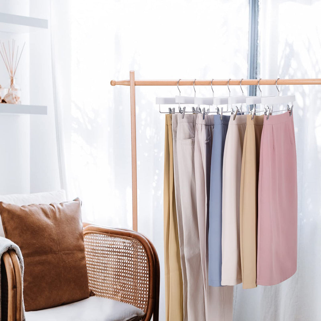 Deluxe Wooden Pants Hangers Solid Wood Bottom Jeans Hanger Skirt Hanger with 2-Adjustable Clips Pack of 20 (White)