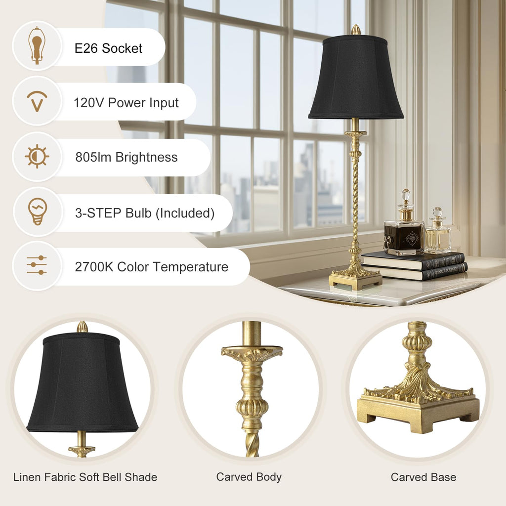 33'' Vintage Table Lamp Set of 2 Bedroom Dinning, Gold Leaf