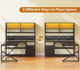 L Shaped Gaming Desk, Home Office Computer Desk with 2 Drawer and Bookshelf, L Shaped Gaming Desk with LED Light