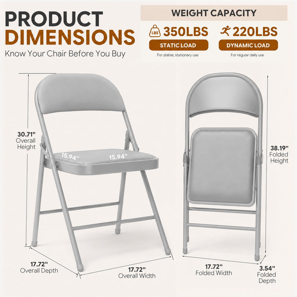 10 Pack Gray Padded Folding Chairs with Metal Frame