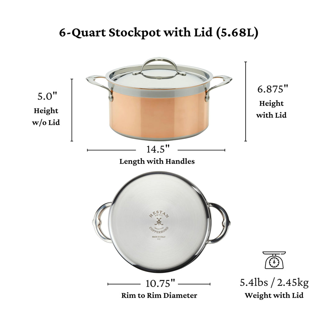 CopperBond Collection - 100% Pure Copper Stock Pot, Induction Cooktop Compatible, 6 Quart