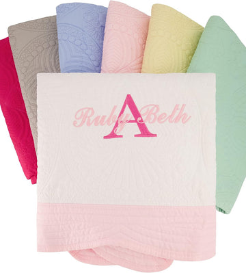 Blankets for Girls and Boys - Monogrammed Blanket with Embroidered Name - Super Soft and Cozy Cotton Baby Quilt
