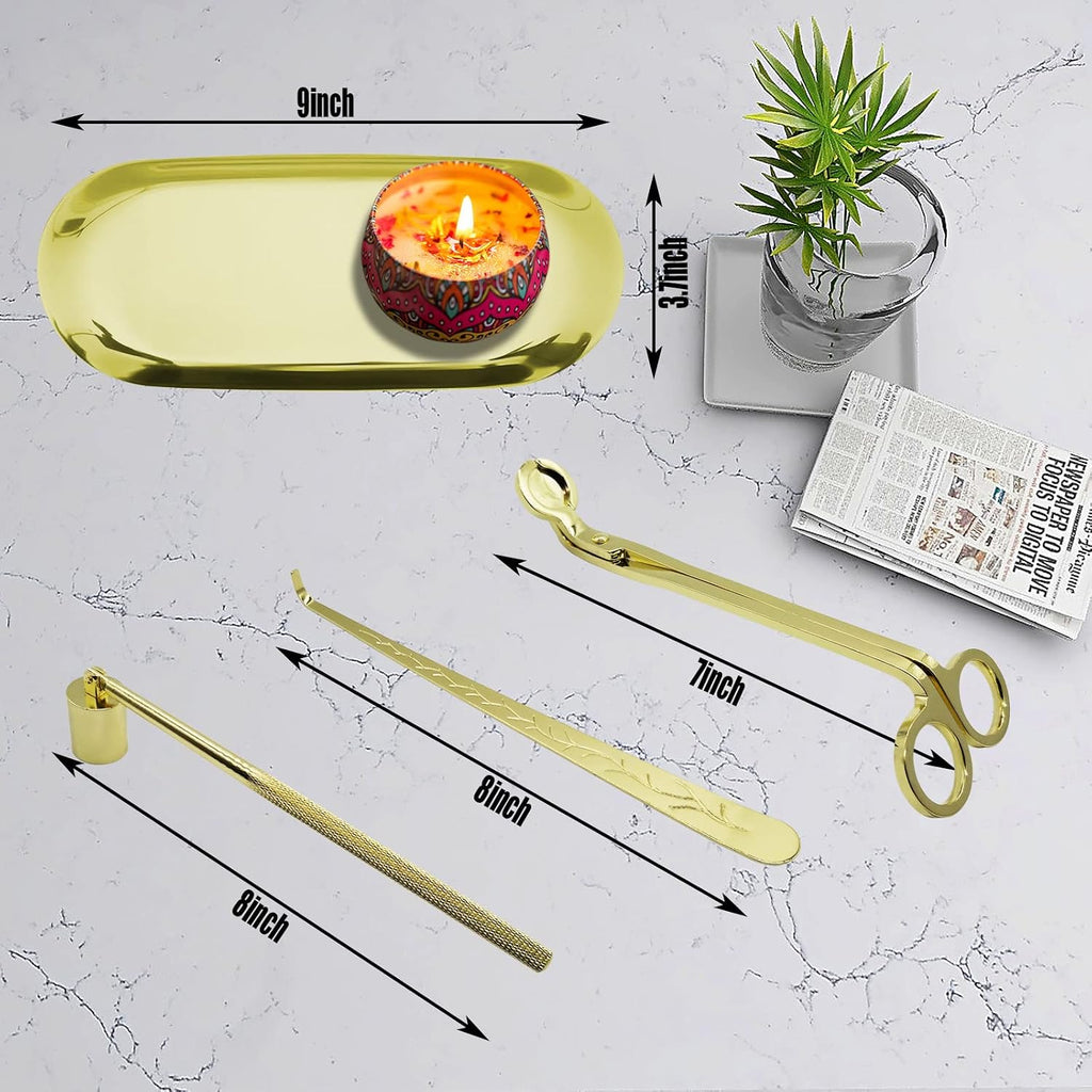 4 in1 Candle Accessory Set with Storage Tray Plate, Candle Wick Trimmer, Candle Wick Snuffer, Candle Wick Dipper