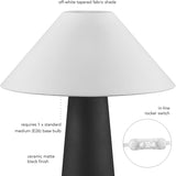Novogratz x 18" Ceramic Table Lamp, Matte Black, Off-White Tapered Fabric Shade, in-Line Rocker Switch