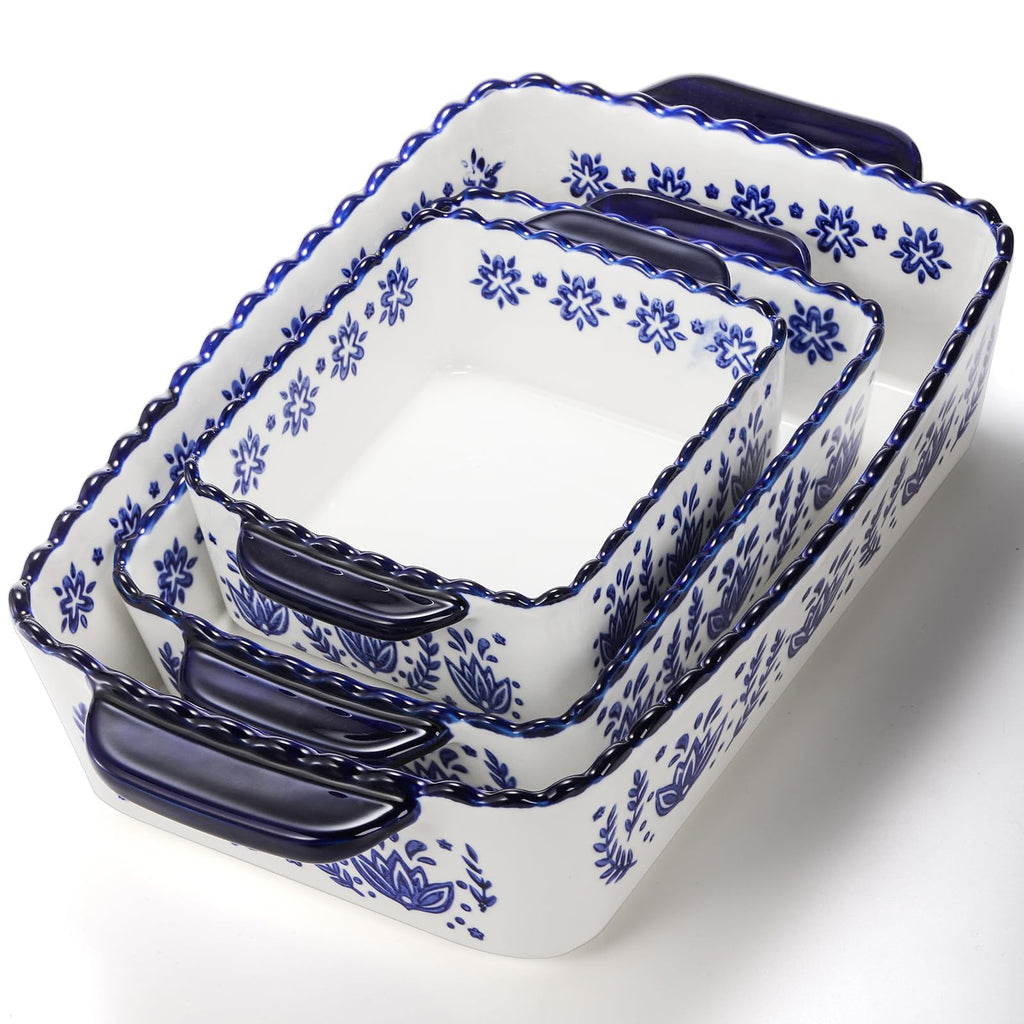 3 Pack Porcelain Bakeware Set, Rectangular Baking Dishes, Lasagna Pan for Cooking, Kitchen, Casserole Dishes, Cake