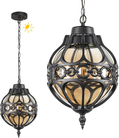 Dusk to Dawn Outdoor Pendant Lighting for Porch, Black Aluminum Anti-Rust Hanging Lights Fixture