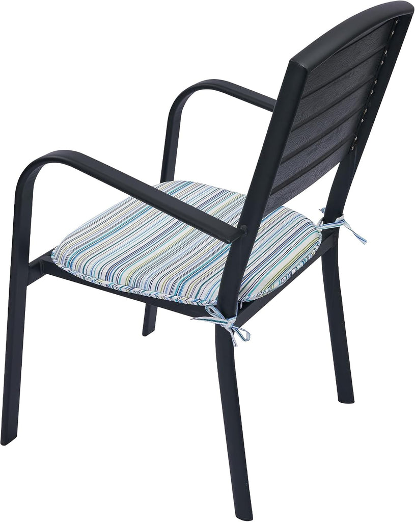 Indoor/Outdoor Chair Cushions Set of 4, 17x16x2Inch-Blue Stripe | Round Corner Patio Chair Pads with Ties