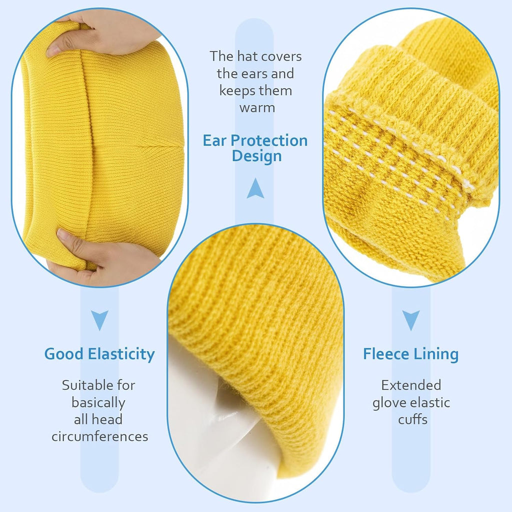 Toddlers Beanie Hat Stretch Mittens Set