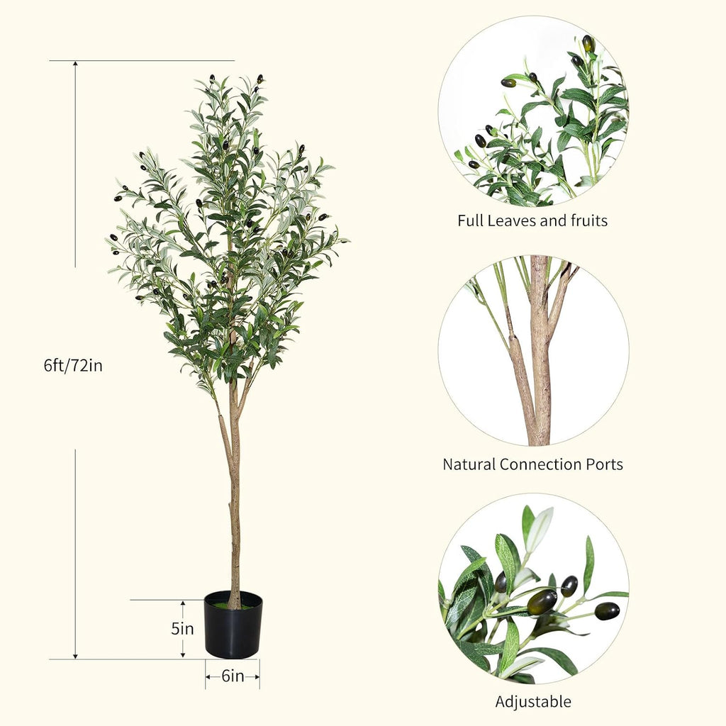 6ft Faux Olive Tree, Artificial Olive Tree Indoor, High Imitation Silk Plant Fake Olive Tree with Realistic Leaves