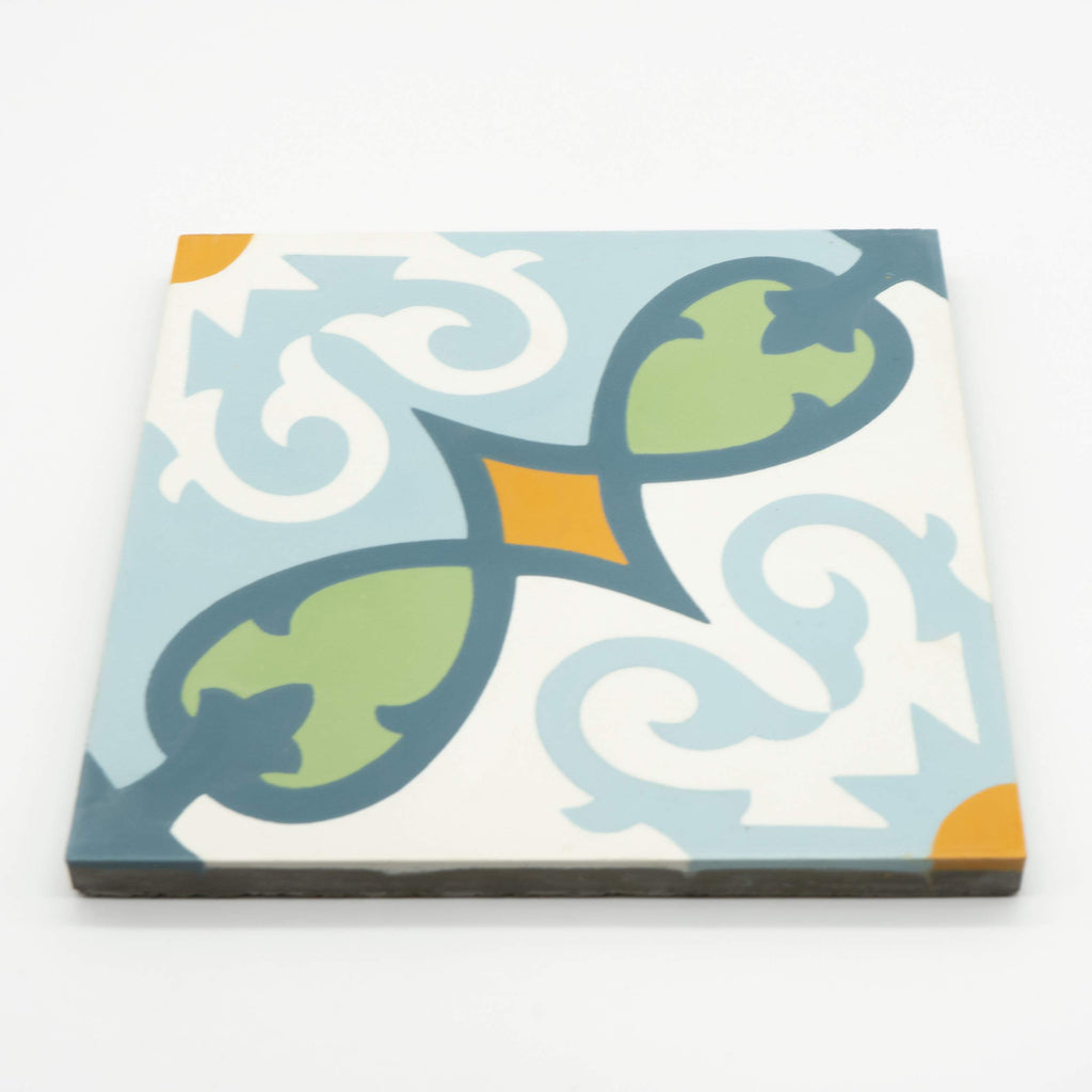 Agadir Handmade 8x8 Cement Tile in Blue, Green, Orange