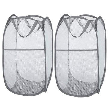 2 Pcs Popup Laundry Baskets, Collapsible Gray Mesh Clothes Hampers