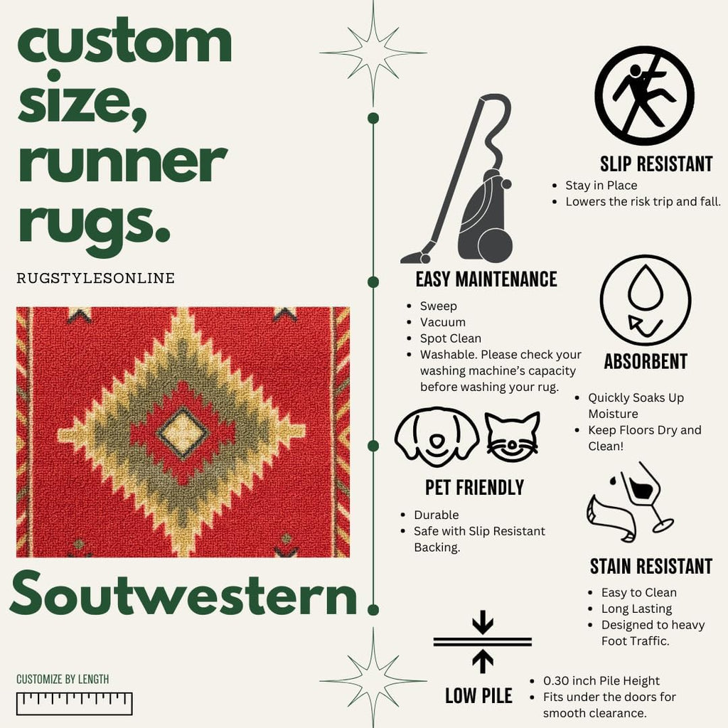 Custom-Sized Slip-Resistant Hallway Rug with Low Pile Design Absorbent, Stain-Resistant, and Washable. Perfect s