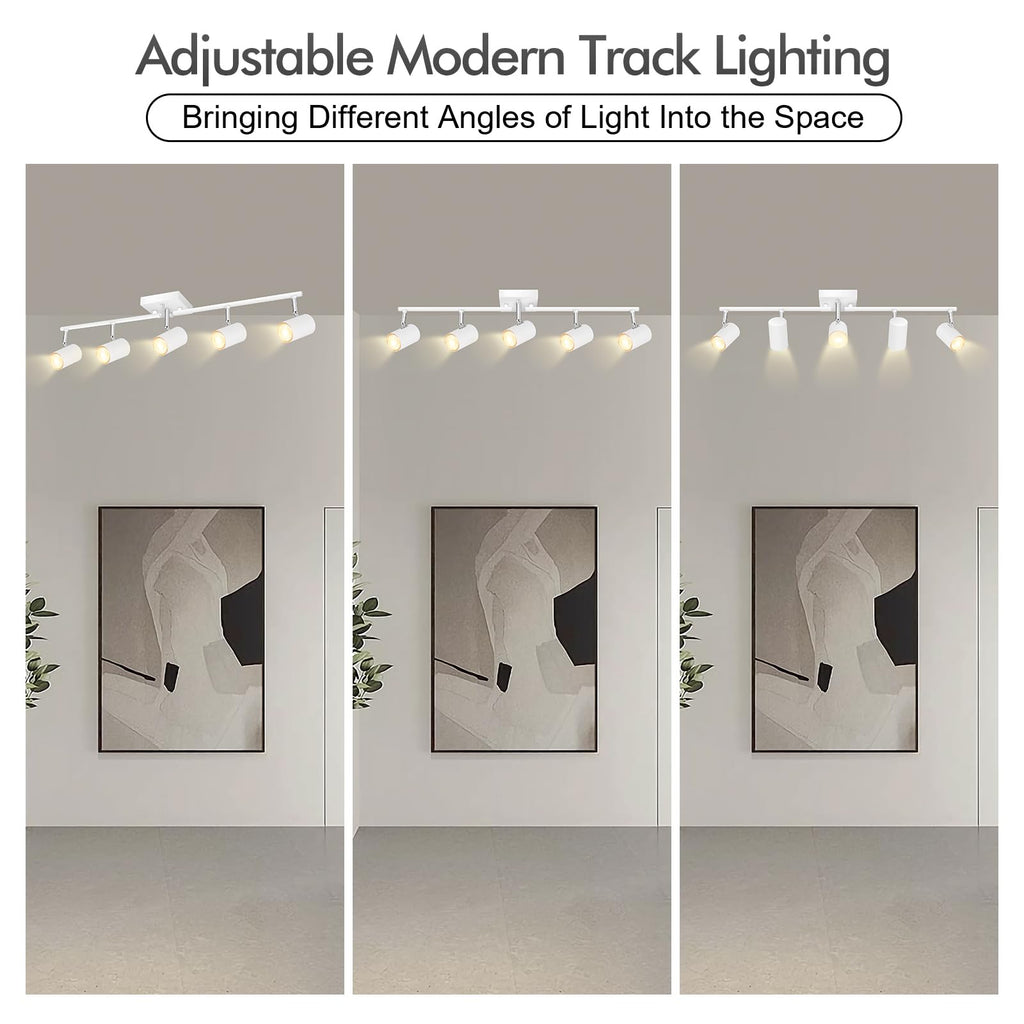 5 Light Track Lighting Fixtures Ceiling, Matte White Kichen Track Lighting, Rotatable Light Heads, Adjustable Modern