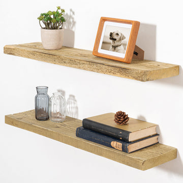 30 Inch Reclaimed Wood Floating Shelves for Wall, 8 Inch Deep Rustic Farmhouse Wall Mounted Shelf with Invisible