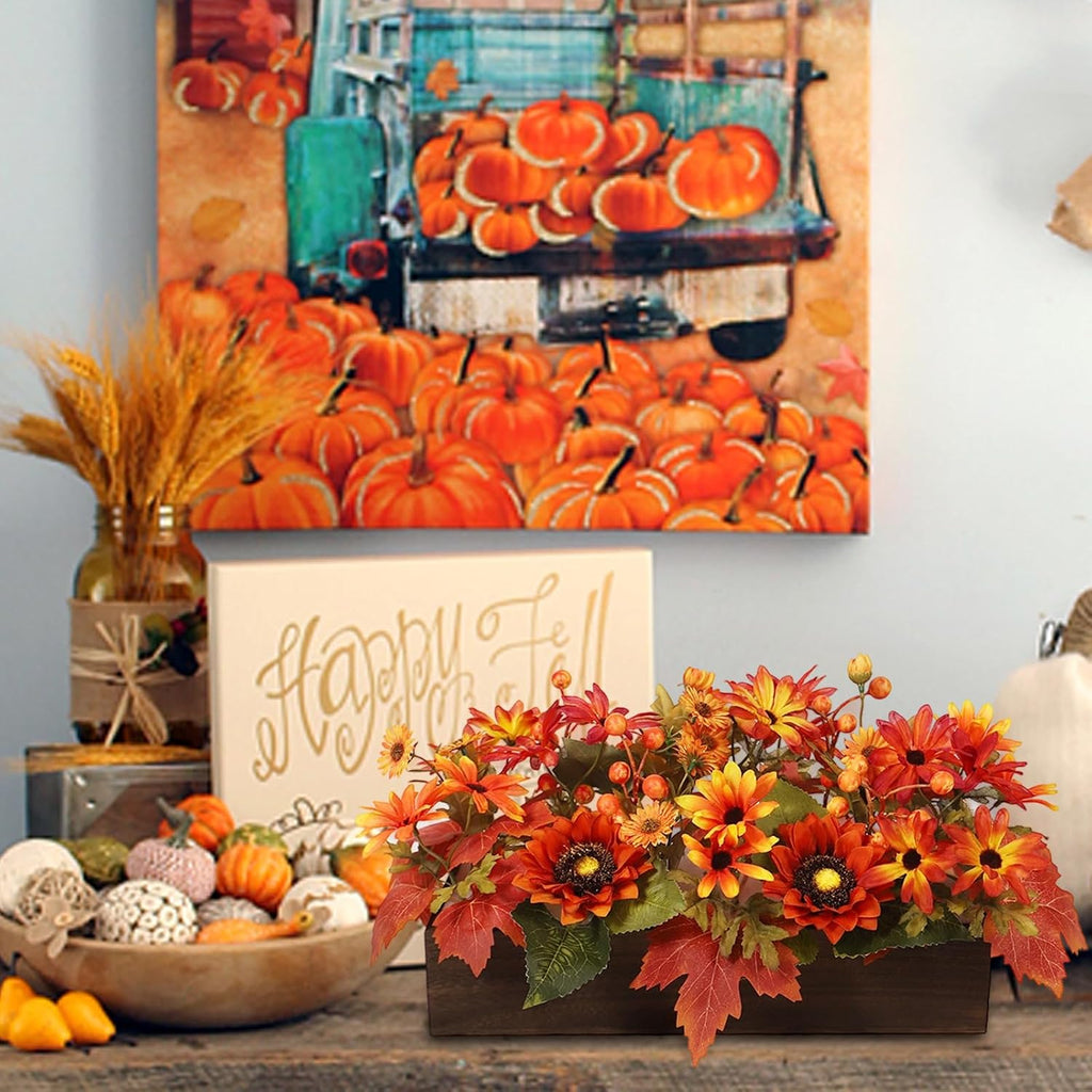 Fall Decor Floral Table Arrangement with Harvest Planter Wooden Tray