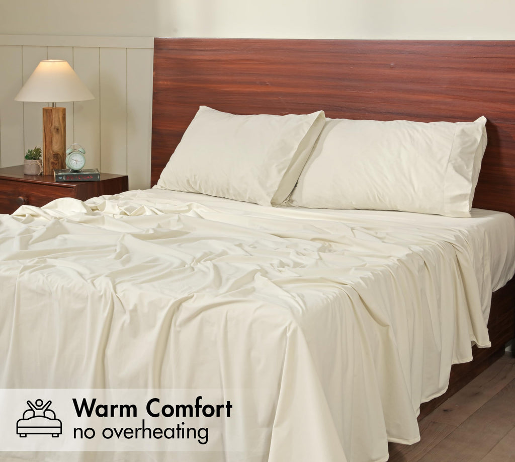 Flannel Sheets Full Size, 4 Pcs Ultra Soft Bed Set, Vanilla Cream