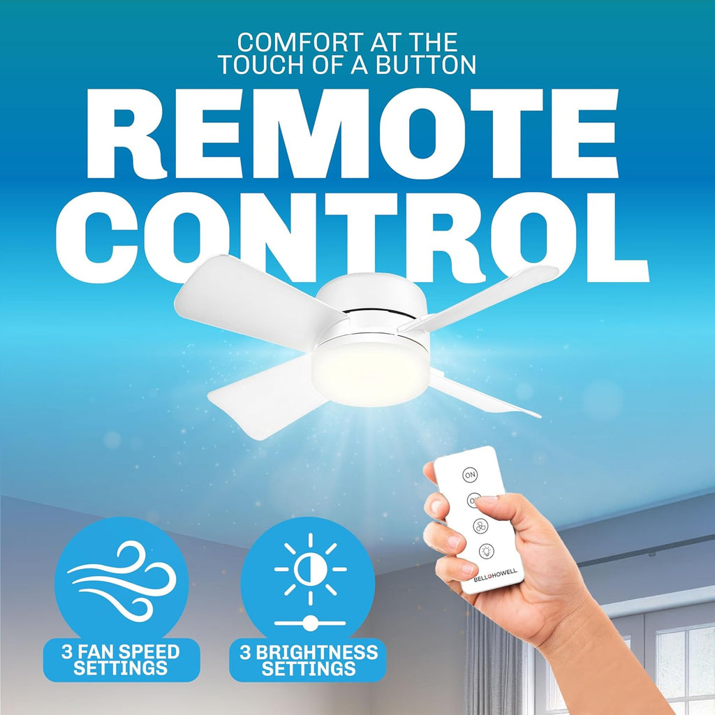 Breeze Socket Fan Light with Remote, Portable Small Ceiling Fans with Lights for Bedroom, Kitchen, Living Room, Ceiling Fan with Light 3500K, 1000 Lumens, Screws into E26/E27 A101-B0BXYY7Y2V