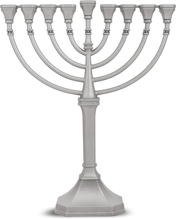 Traditional Classic Hanukkah - 9.5" Tall Graceful Style Candle Minorah Precision Die Cast Non Tarnish (Satin Silver)