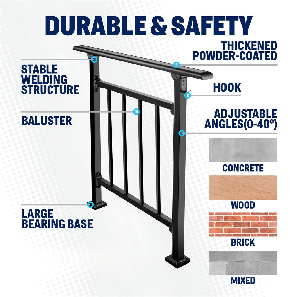 Version Handrails for Outdoor Step, 2-3 Steps Wrought Iron Stair Railing