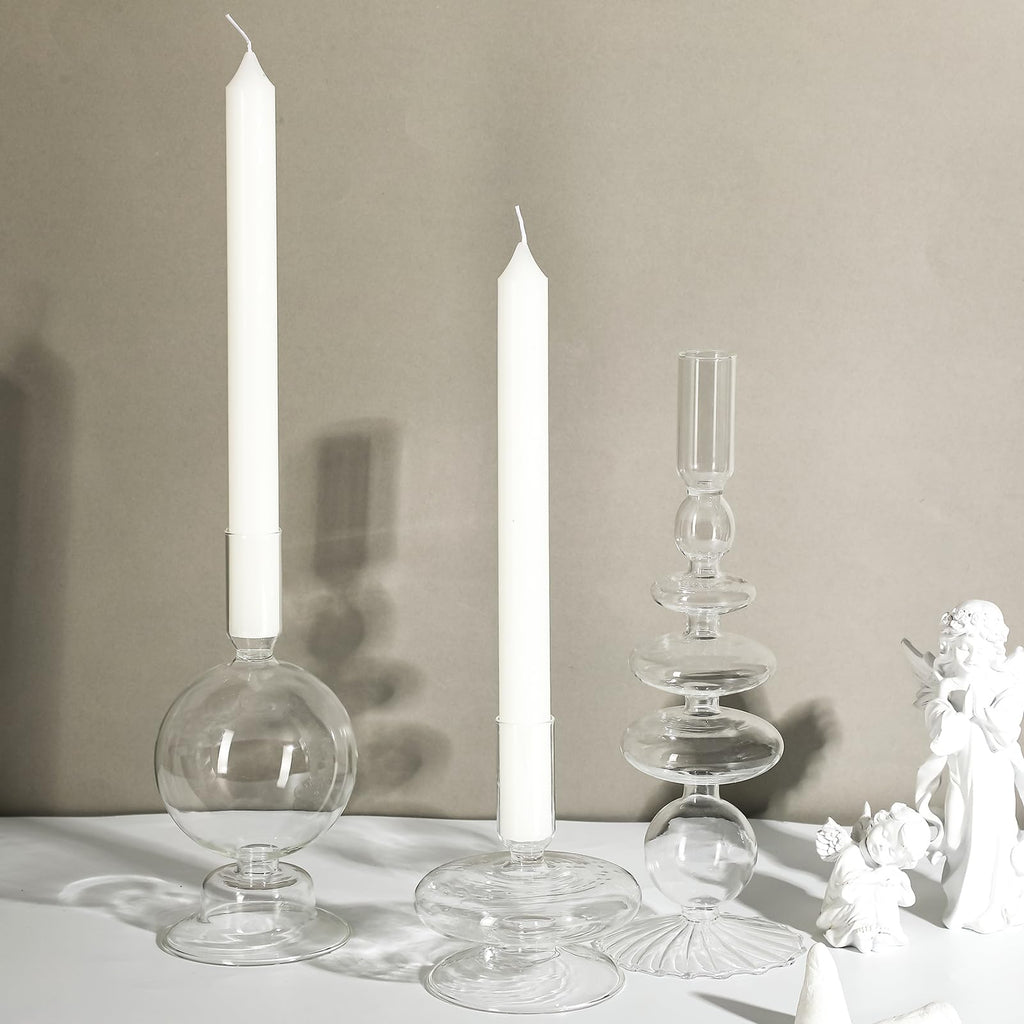 3 Pcs Glass Candle Holder Candlesticks Holders, Clear