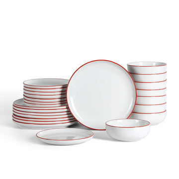Ezra 24-Piece Dinnerware Set Stoneware, Plates and Bowls Set, Dishwasher and Microwave Safe, Dish Set for 8, Red