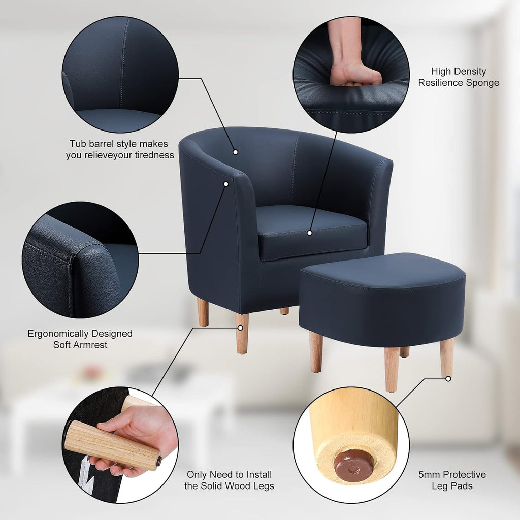 Accent Chair with Ottman Leather Faux Barrel Comfy Armchair - Set of 2