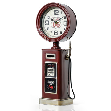 16" Vintage Industrial Gas Pump Mantel Clock, Battery Operated Metal Clock Route 66 Decor, Retro Mechanical Decorative