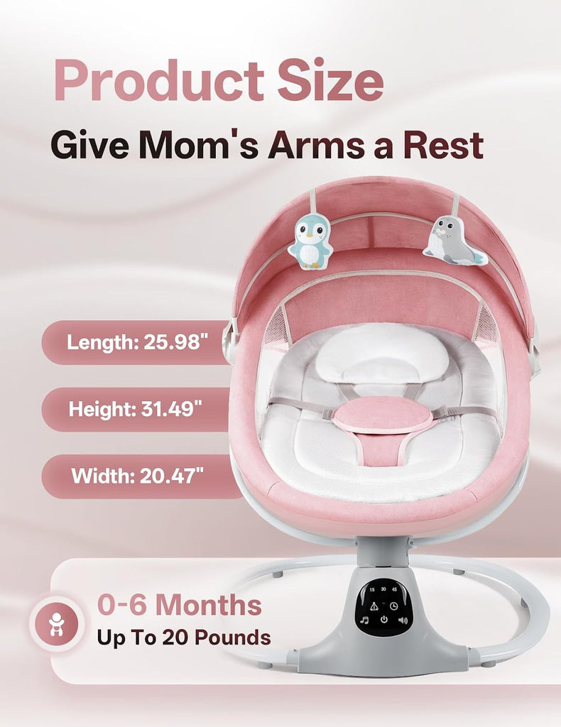Electric Baby Swing for Infants to Toddler, 12 Music, Remote Control and Bluetooth, Portable Swing for Baby Boy Girl