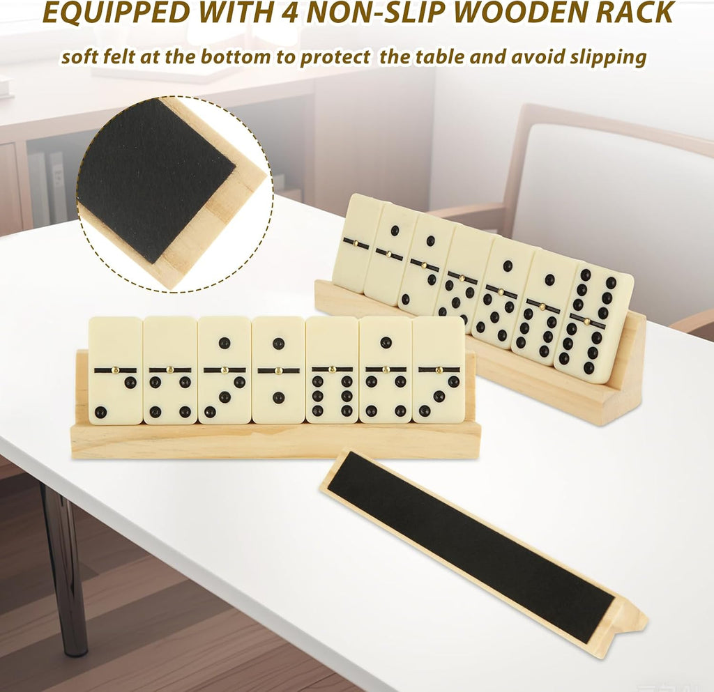 Dominoes Set for Adults with 4 Wooden Racks/Trays, Double 6 Dominoes Travel Set with Portable Case Double Six