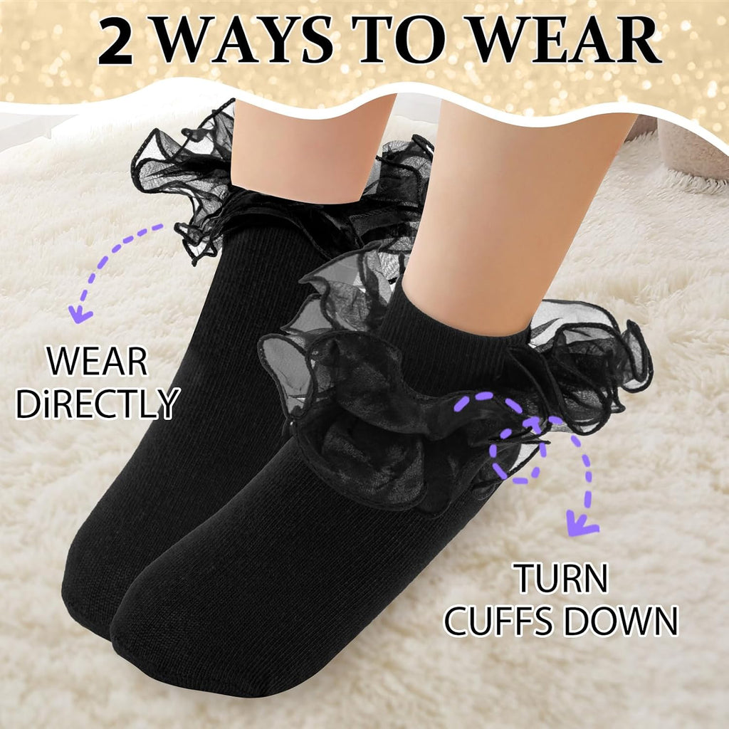 Double Lace Turn Cuff Frilly Church Dress Socks