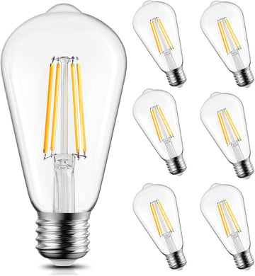 6Pack Edison Light Bulbs, E26 Base 2700K Warm White,Non-Dimmable