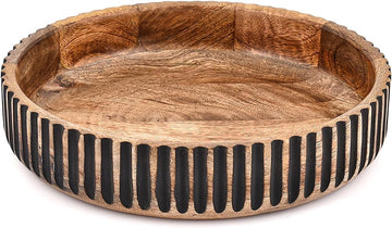 Black Wood Decorative Bowl - Rustic Centerpiece for Potpourri, Orbs & Table Décor, Elegant Home & Office Accent