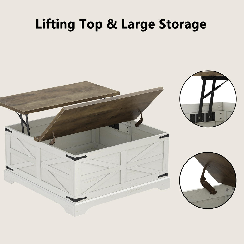35.5''W Square Coffee Table Farmhouse Lift top Coffee Table with Large Hidden Storage, Wood Center Table, Brown Top