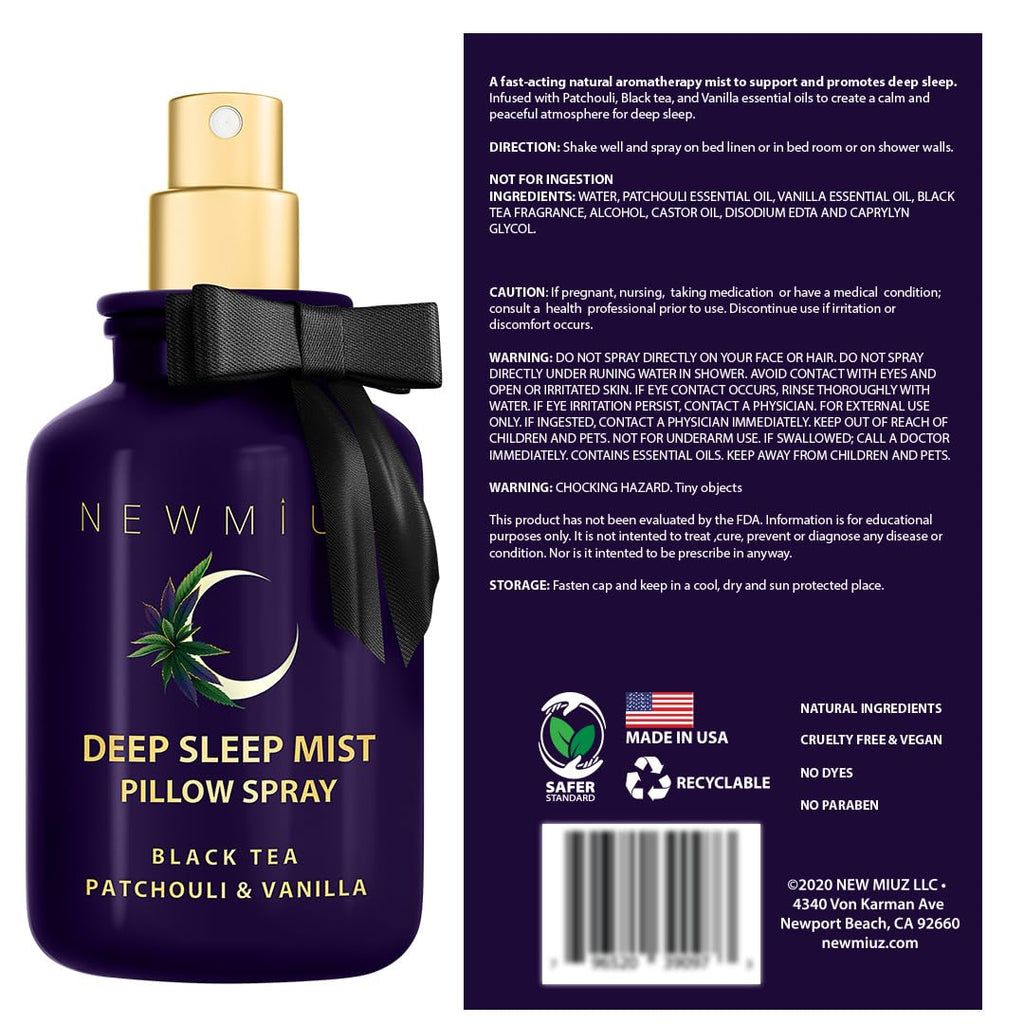 Deep Sleep Pillow Spray Natural Aromatherapy Mist for Sleep Relaxation Calming Stress Relief Patchouli Black Tea