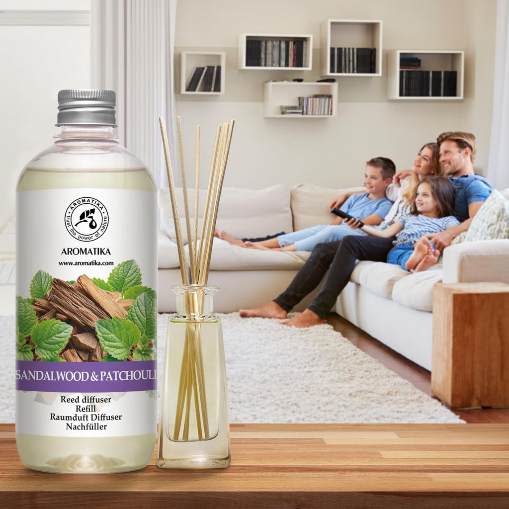 Reed Diffuser Refill Sandalwood - Patchouli 17 Fl Oz - Scented Diffuser Refill with Patchouli Essential Oil - Home