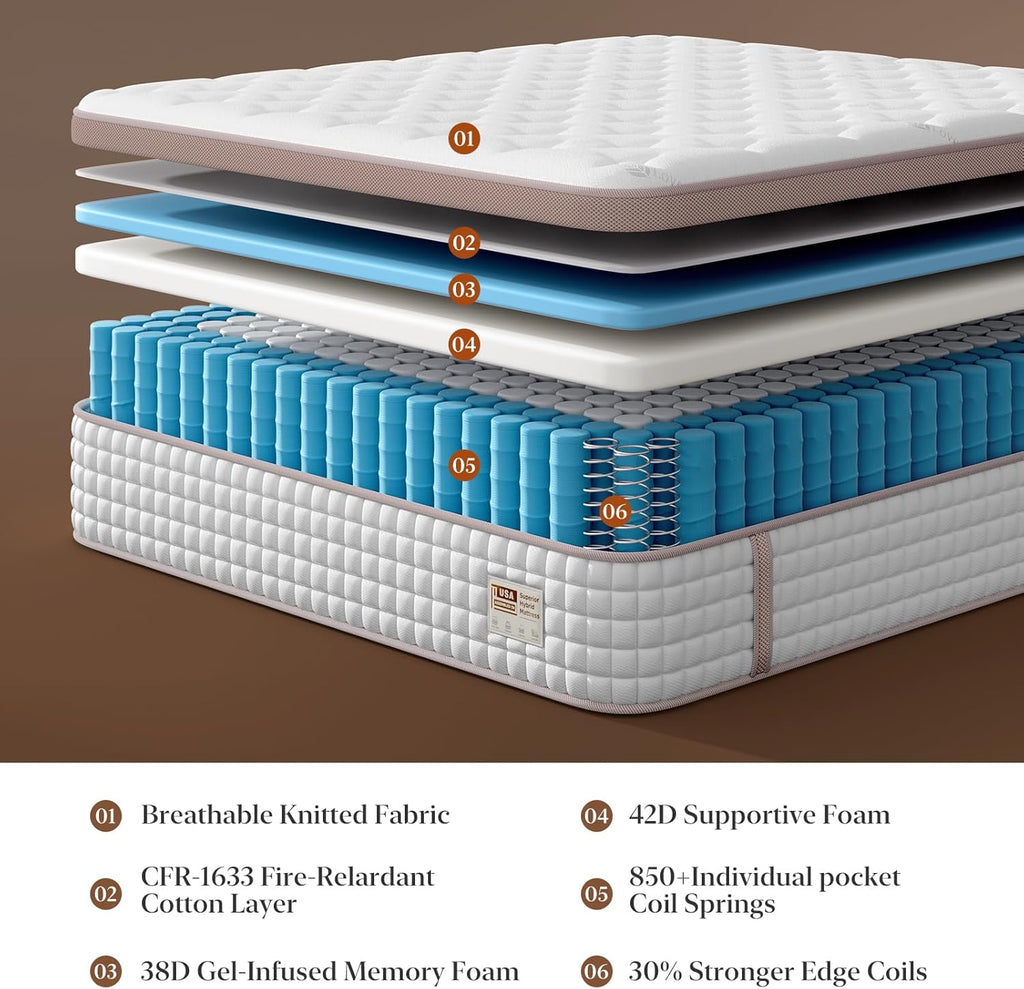 Full Mattress 12 Inch Extra Firm, Luxury Hybrid Mattress in a Box for Deep Sleep & Lumbar Support, CertiPUR-US & Zero