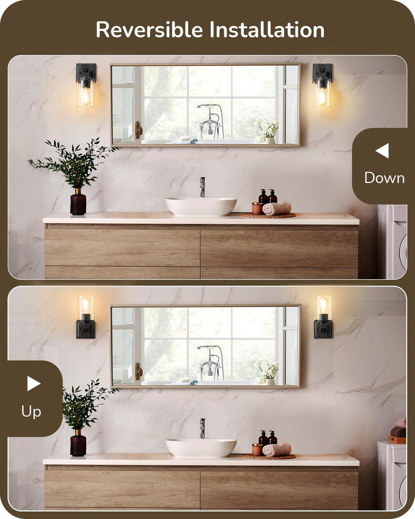 Vintage Bronze 1-Light Wall Sconces Set of 2, Glass Vanity Light
