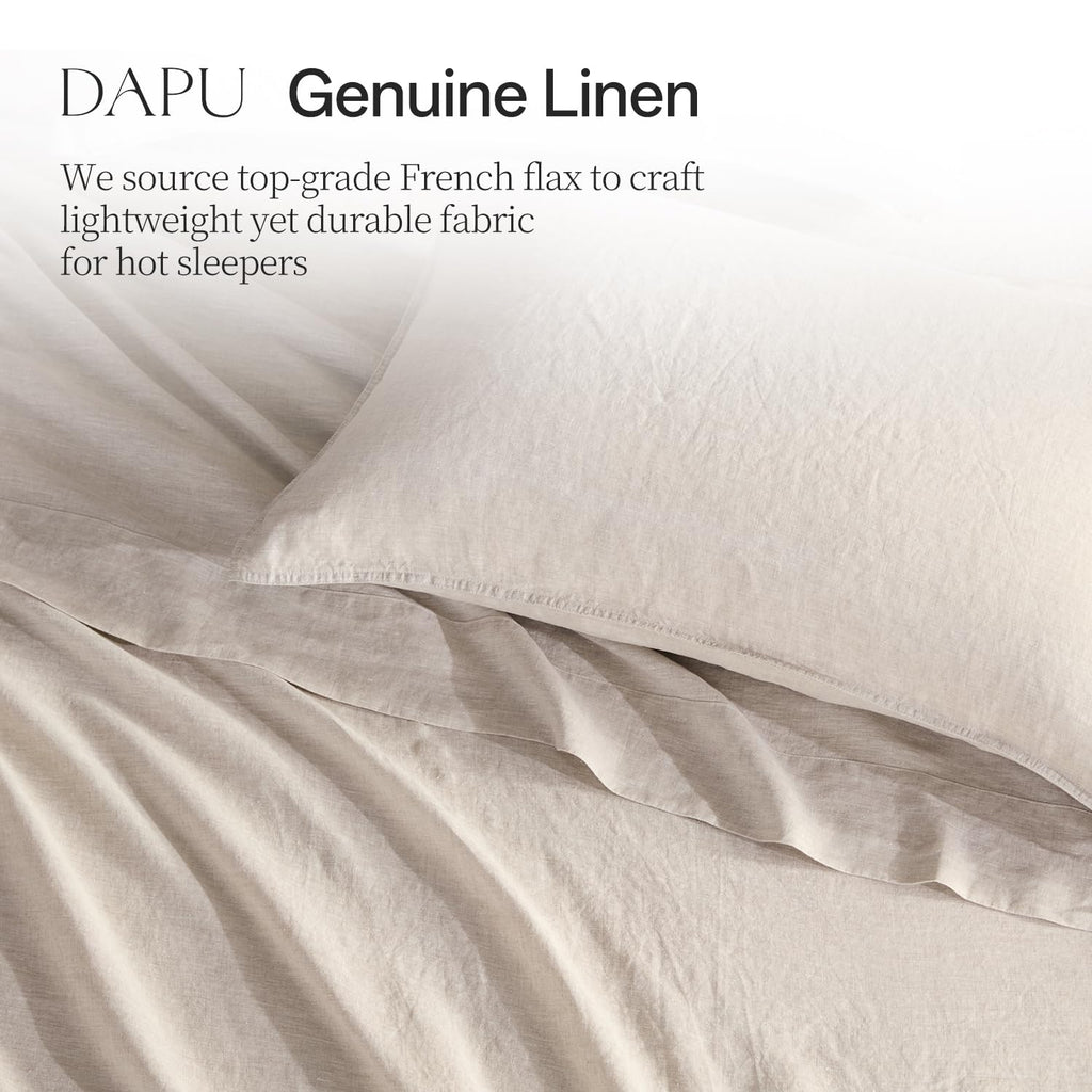 100% Linen Sheets, 170GSM French Flax Pure Linen Sheets Set